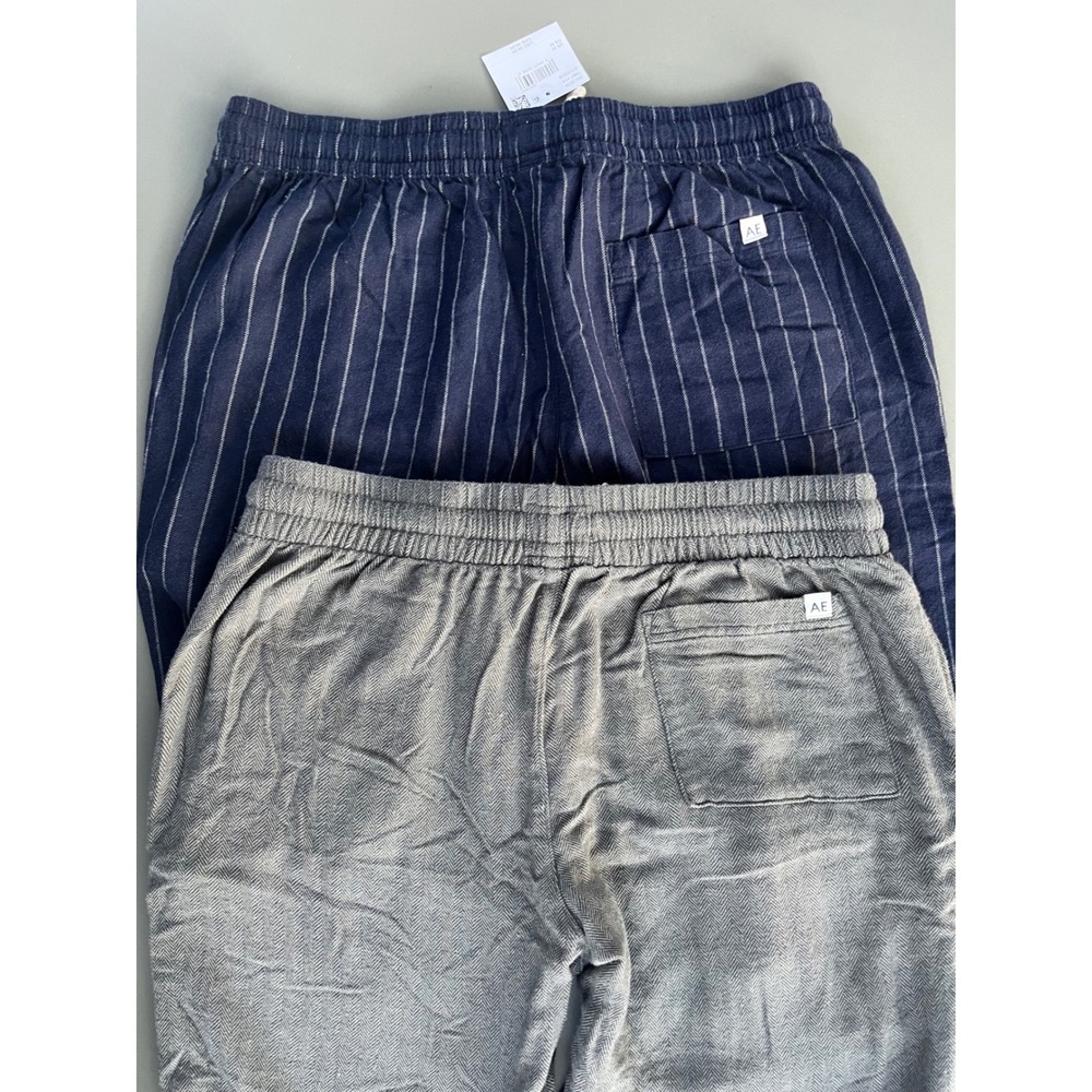American Eagle AE Lounge Pants Bundle Navy Pinstripe Grey Herringbone - Picture 5 of 6